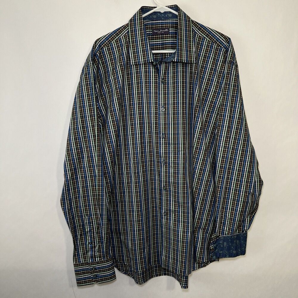 Marco Brunelli Button Up Shirt Mens 2XL XXL Colorful Checks Paisley Flipcuff